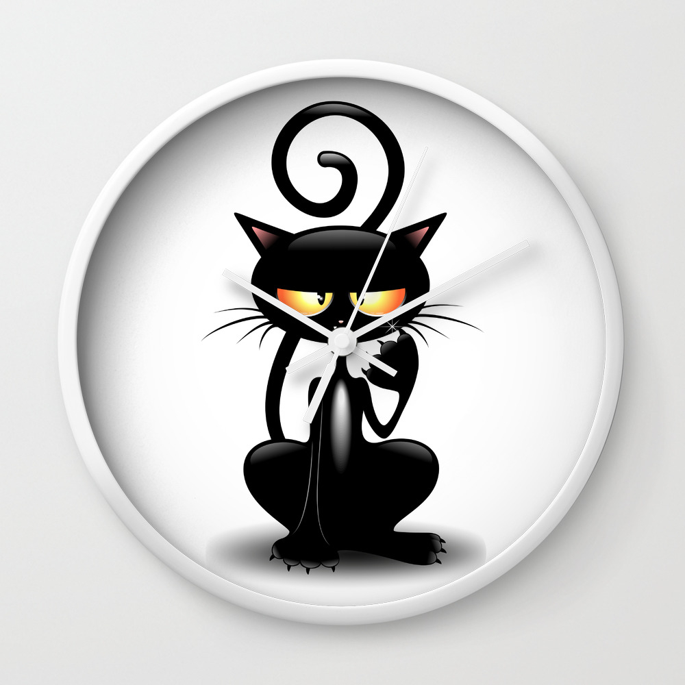 Cattish Angry Black Cat Cartoon Wall Clock by BluedarkArt | Society6
