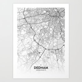 Dedham, Massachusetts, United States - Light City Map Art Print