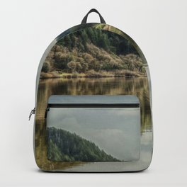 Umpqua River Oregon Backpack | Oregonlandscape, Blue, Pacificnorthwest, Mountains, Colorphotography, Umpquariver, Water, Evergreentrees, Grey, Cabindecor 