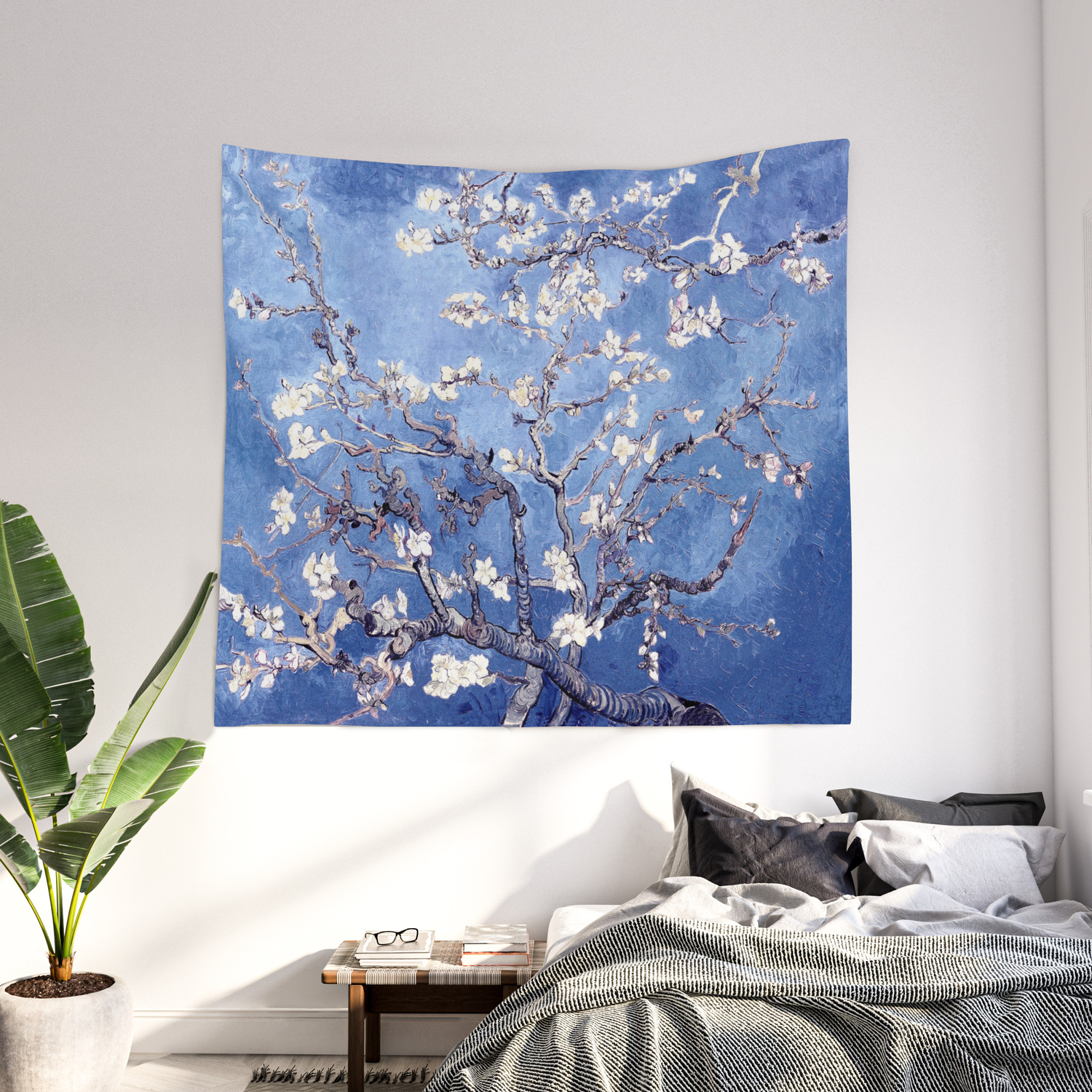 Van Gogh almond blossoms Tapestry Wall Hanging Polyester Bedspread Throw HI 