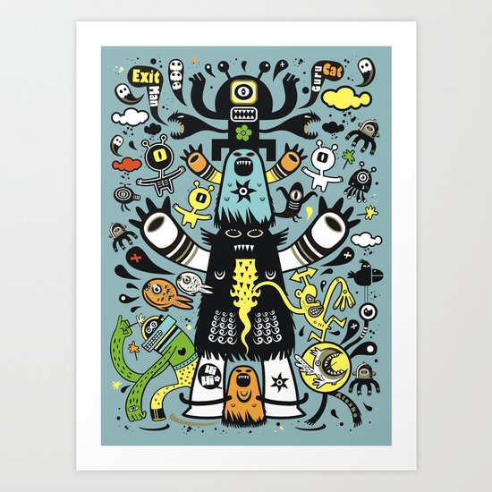 Guru Cat (blue time) Art Print