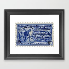 Special Delivery 1902 vintage blue postage stamp Framed Art Print