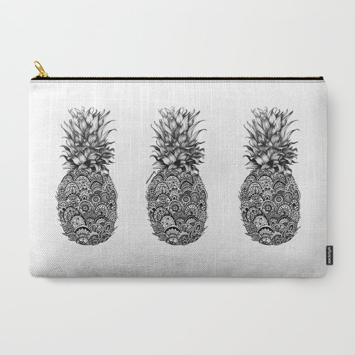 Pineapple Zentangle Black And White Pen Drawing Carry All Pouch By Vivianhitsugaya Society6