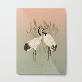 Cranes at Sunset Metal Print | Digitalpainting, Birds, Painting, Redcrownedcrane, Curated, Digital, Chinese, Japanesecranes, Spadecaller, Cranes 