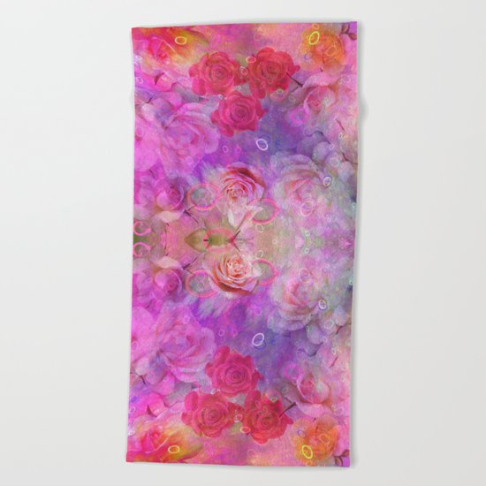 Dream Roses in soft pink, purple and orange Beach Towel