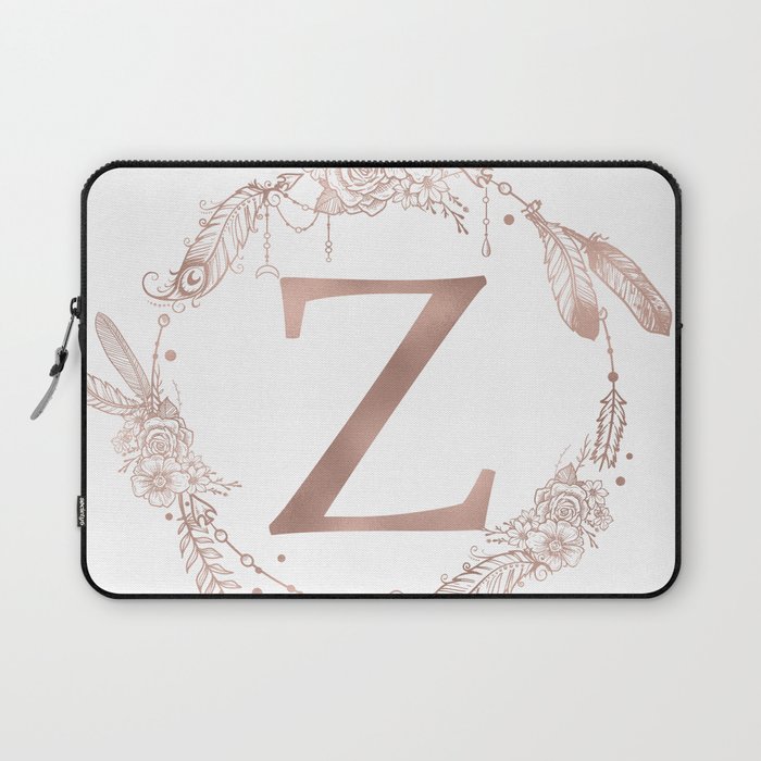Letter Z Rose Gold Pink Initial Monogram Laptop Sleeve