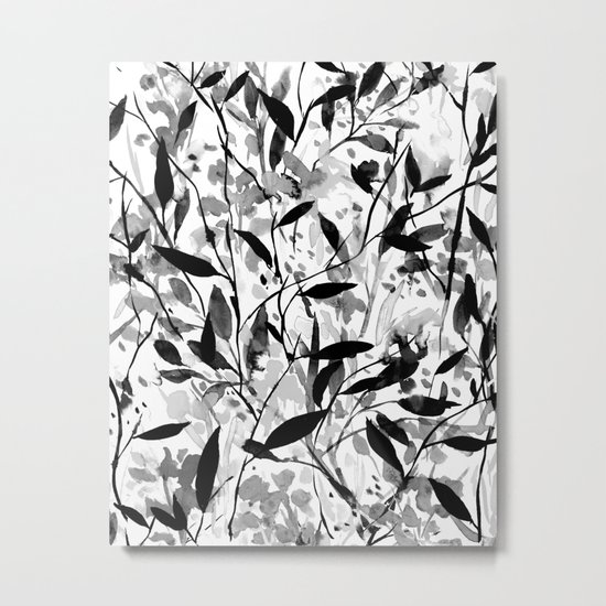 Wandering Wildflowers Black and White Metal Print