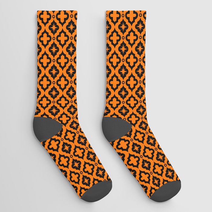 Orange and Black Ornamental Arabic Pattern Socks