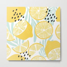Lemon pattern 02 Metal Print | Decorative, Print, Tropical, Tropicalleaves, Fruitbackground, Abstractelements, Illustration, Decoration, Seamlesspattern, Curated 
