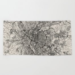 Lyon in France - Black&White Map Beach Towel