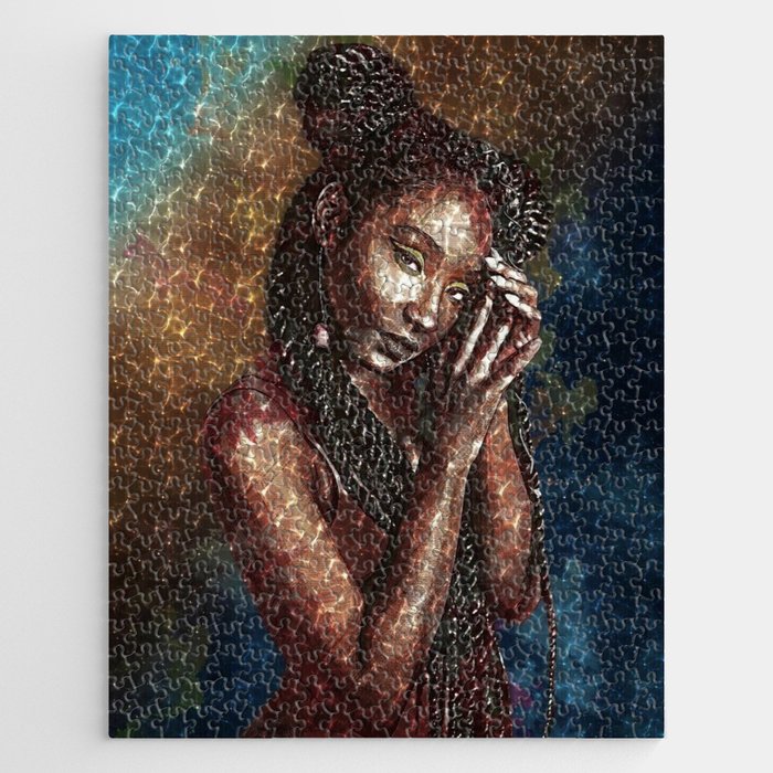 African American A Hard Rain is Gonna Fall female portrait painting for wall and home decor Jigsaw Puzzle