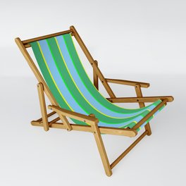 [ Thumbnail: Lime, Light Sky Blue, Yellow, and Sea Green Colored Lines Pattern Sling Chair ]