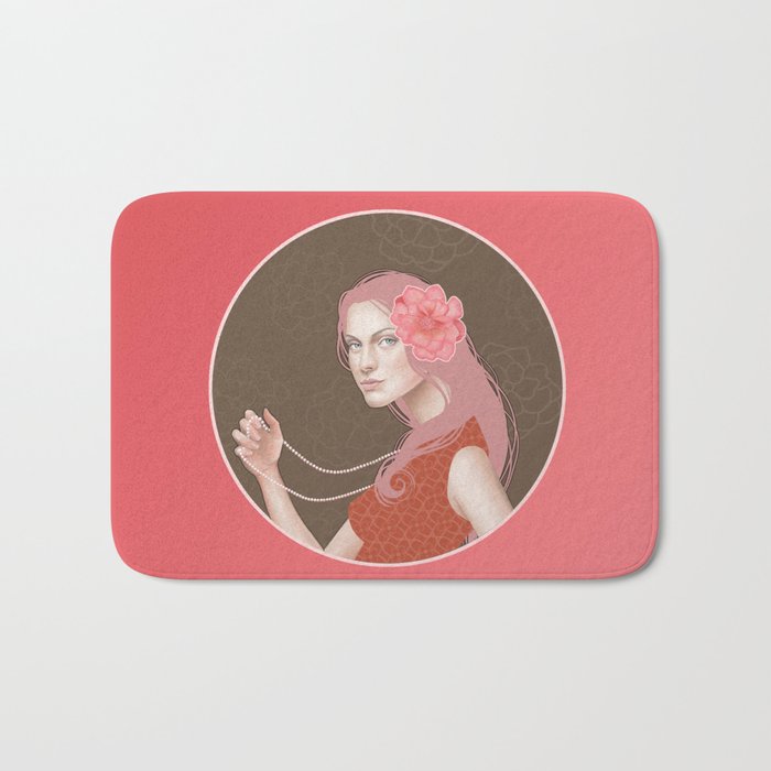 Girl Holding a Pearl Necklace Bath Mat