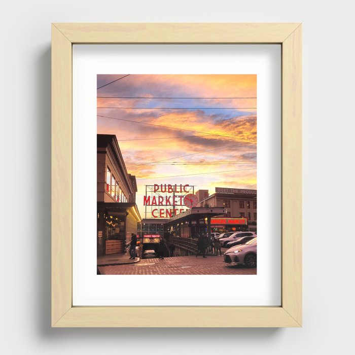 Burning Pike Place Sunset Recessed Framed Print