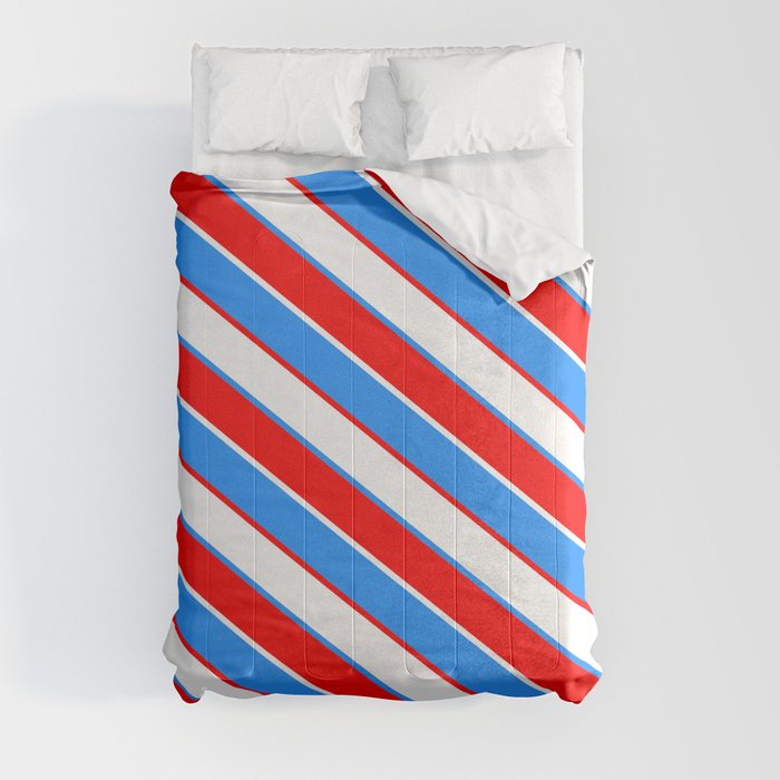 Red, White, and Blue Colored Lines Pattern Comforter