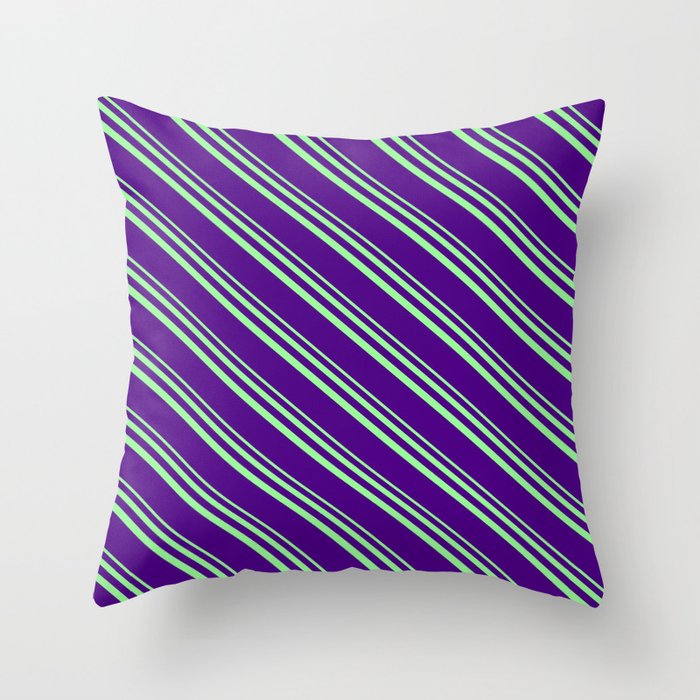 Green and Indigo Colored Lined/Striped Pattern Throw Pillow