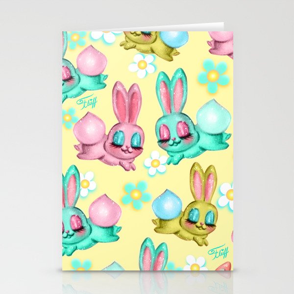 Bunnies and Daisies on Yellow Stationery Cards