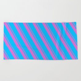 [ Thumbnail: Orchid and Deep Sky Blue Colored Lines Pattern Beach Towel ]