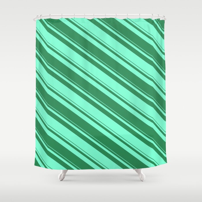 Sea Green and Aquamarine Colored Striped/Lined Pattern Shower Curtain