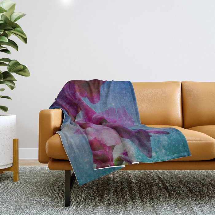 Innuendo Space Gladiola aesthetic blue galaxy flower  Throw Blanket