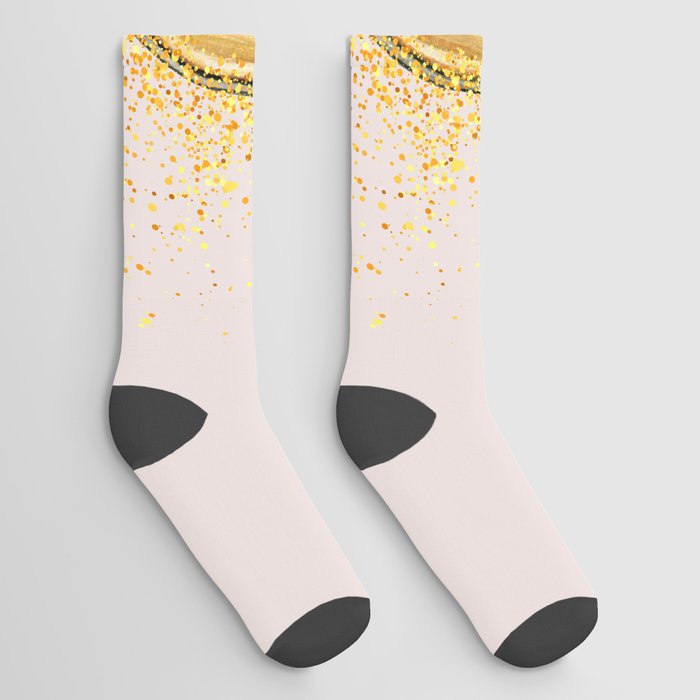 Watercolor Seashell Gold Circle Pendant on Pastel Pink Socks
