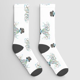 Geek octopus watercolor painting  Socks