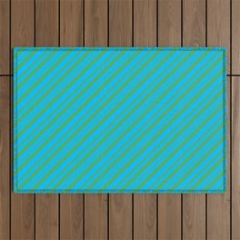 [ Thumbnail: Deep Sky Blue & Sea Green Colored Stripes Pattern Outdoor Rug ]
