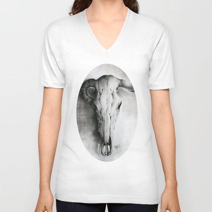 Ram Skull V Neck T Shirt by Natasha Runions