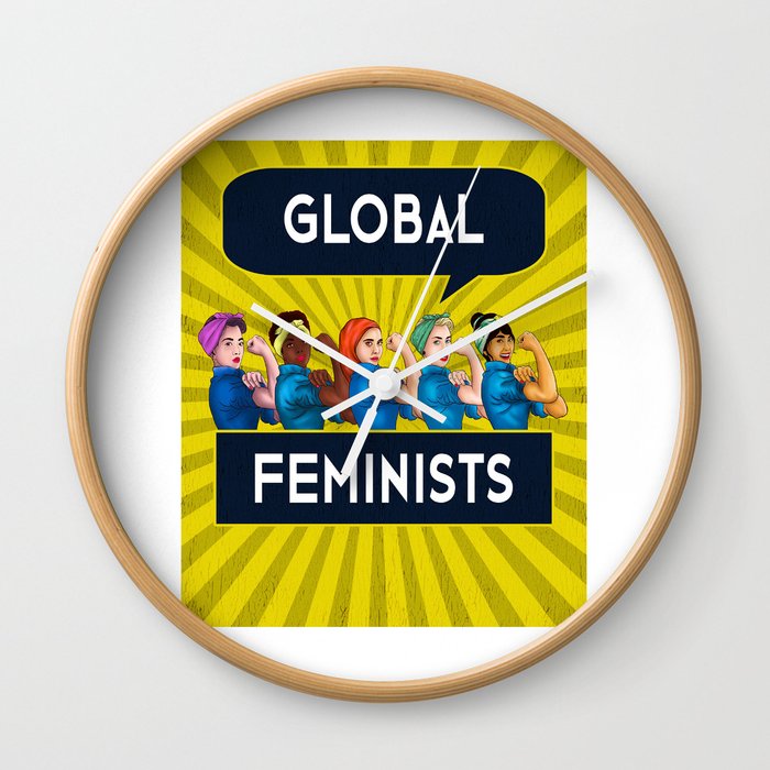 Global Feminists Women Girls design Rosie Riveter Design Wall Clock