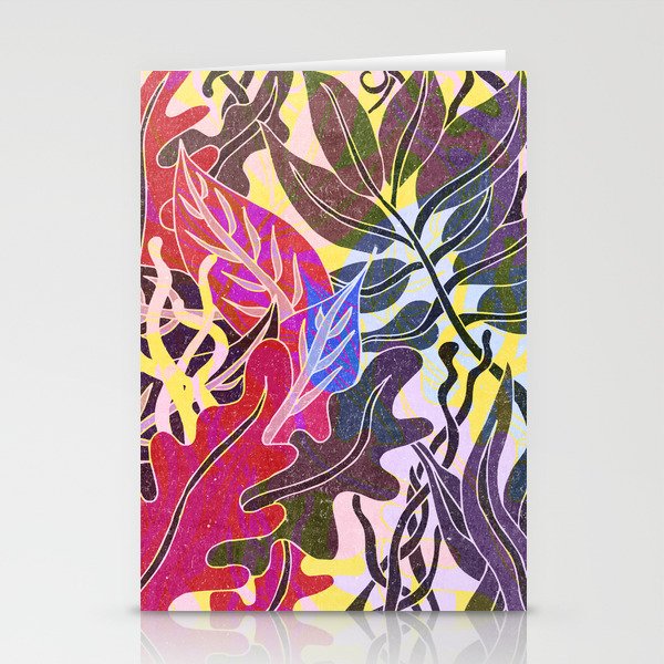 Assortment Of Leaves 5 - Exotic Boho Leaf Pattern - Colorful, Modern, Tropical Art - Red, Purple Stationery Cards
