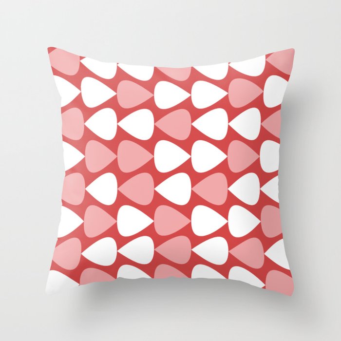 Plectrum Pattern in Blush Pink, White, and Pinkish Red Throw Pillow