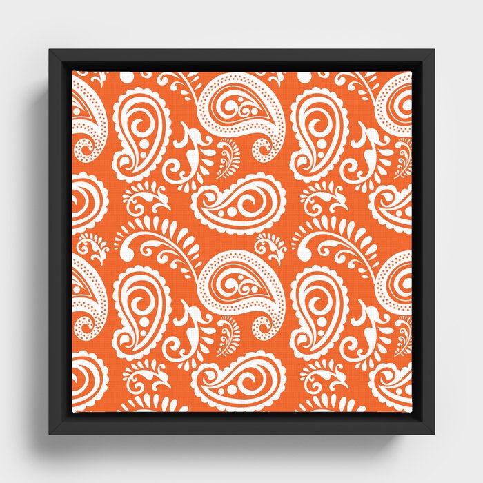 Mandala Pattern Orange and White Halloween Fall Autumn Season Framed Canvas