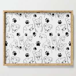 Happy Dogs with paw prints black and white Serving Tray