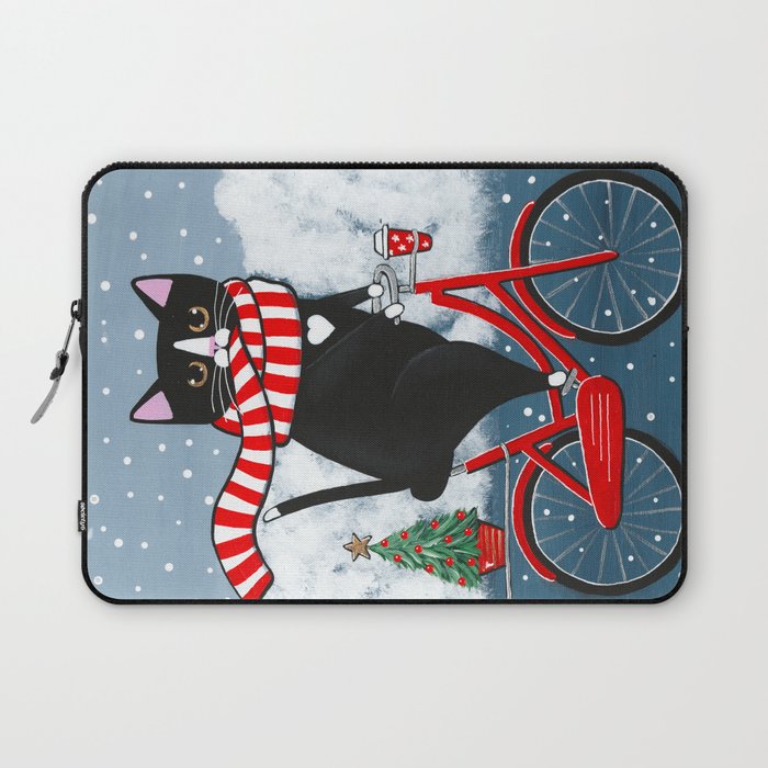 Winter Tuxedo Cat Bicycle Ride Laptop Sleeve