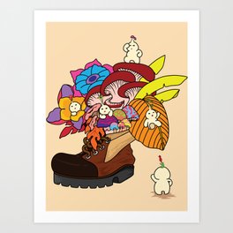 Living inside a boot Art Print | Digital, Adorable, Funny, Boot, Shoe, Shoes, Colorful, Colors, Spring, Cute 
