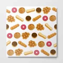 Donuts Metal Print | Sprinkles, Donuts, Chocolate, Pattern, Cinnamon, Seamless, Food, Eclair, Drawing, Illustration 