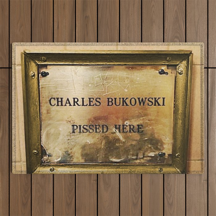 'Charles Bukowski Pissed Here' Framed Marker at Cole's Pacific Saloon, Los Angeles Outdoor Rug