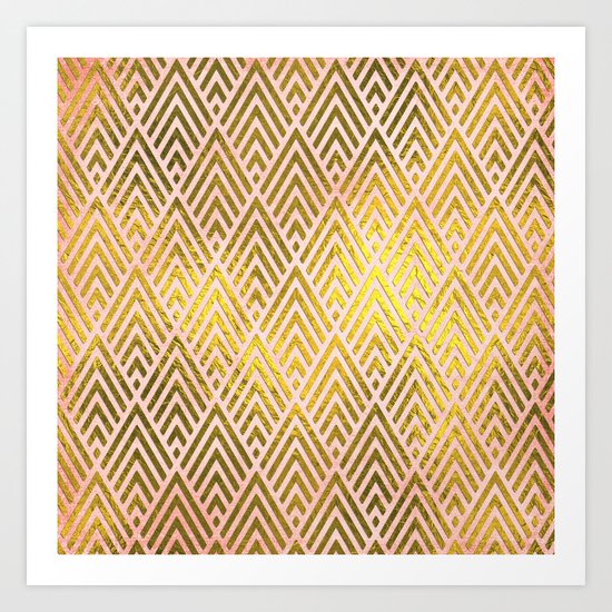 Gold foil triangles on pink - Elegant and luxury triangle pattern Art Print