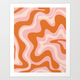 Liquid Swirl Retro Abstract Pattern in Pink Orange Cream Art Print