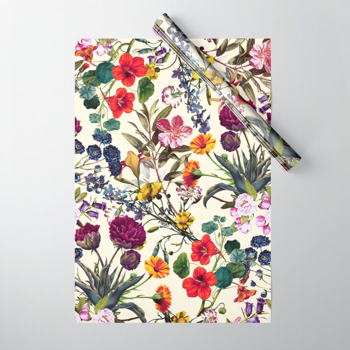 Magical Garden V Wrapping Paper | Painting, Pattern, Watercolor, Floral, Flowers, Vintage, Retro, Sun, Botanical, Tropical
