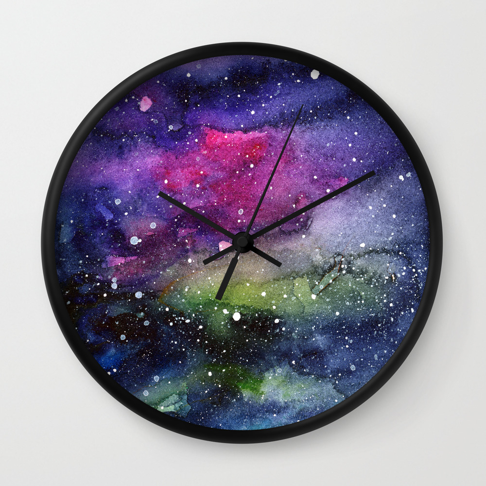Galaxy Watercolor Night Sky Painting Nebula Art Wall Clock By