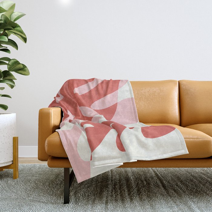 Abstract Matisse Organic Leaves Shapes \\ Muted Red & Blush Pink Throw Blanket