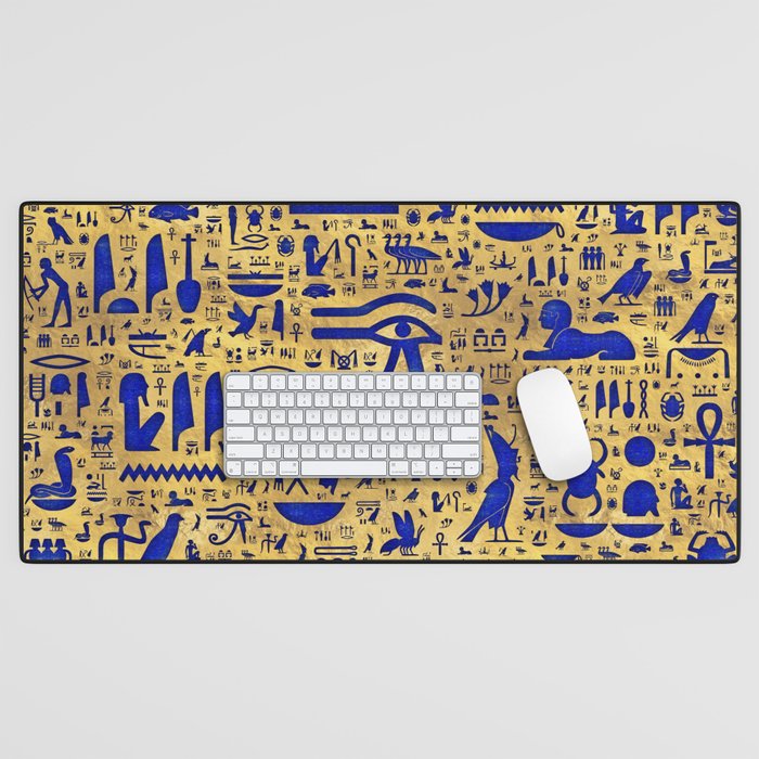 Egyptian hieroglyphic Lapis Lazuli and Gold Desk Mat