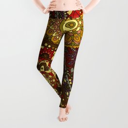 Retro 1960's Paisley Pattern in Red and Gold Leggings