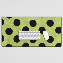 Watercolor Green And Black Polka Dot Retro Black Polka Dots Pattern Watercolor Vintage Pattern Desk Mat