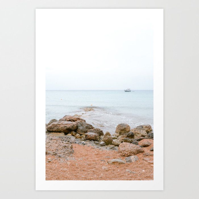 View over the sea in Ibiza | Blue ocean | Travel art photography Europe | Fine art print with pastel tones Art Print