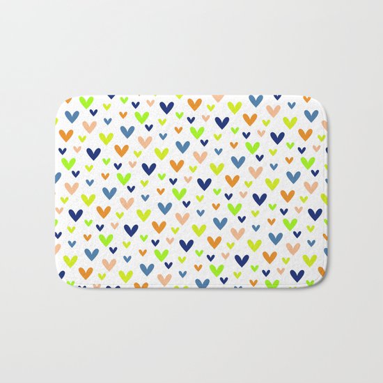 Happy Hearts on White Bath Mat