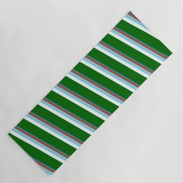 [ Thumbnail: Eyecatching Blue, Sienna, Sky Blue, Mint Cream & Dark Green Colored Stripes/Lines Pattern Yoga Mat ]