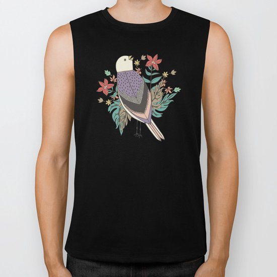 Bird and Autumn Leaves Biker Tank