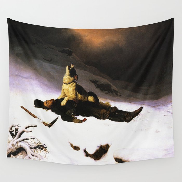 Dog howling over his Miner owner - Charles Christian Nahl  Wall Tapestry